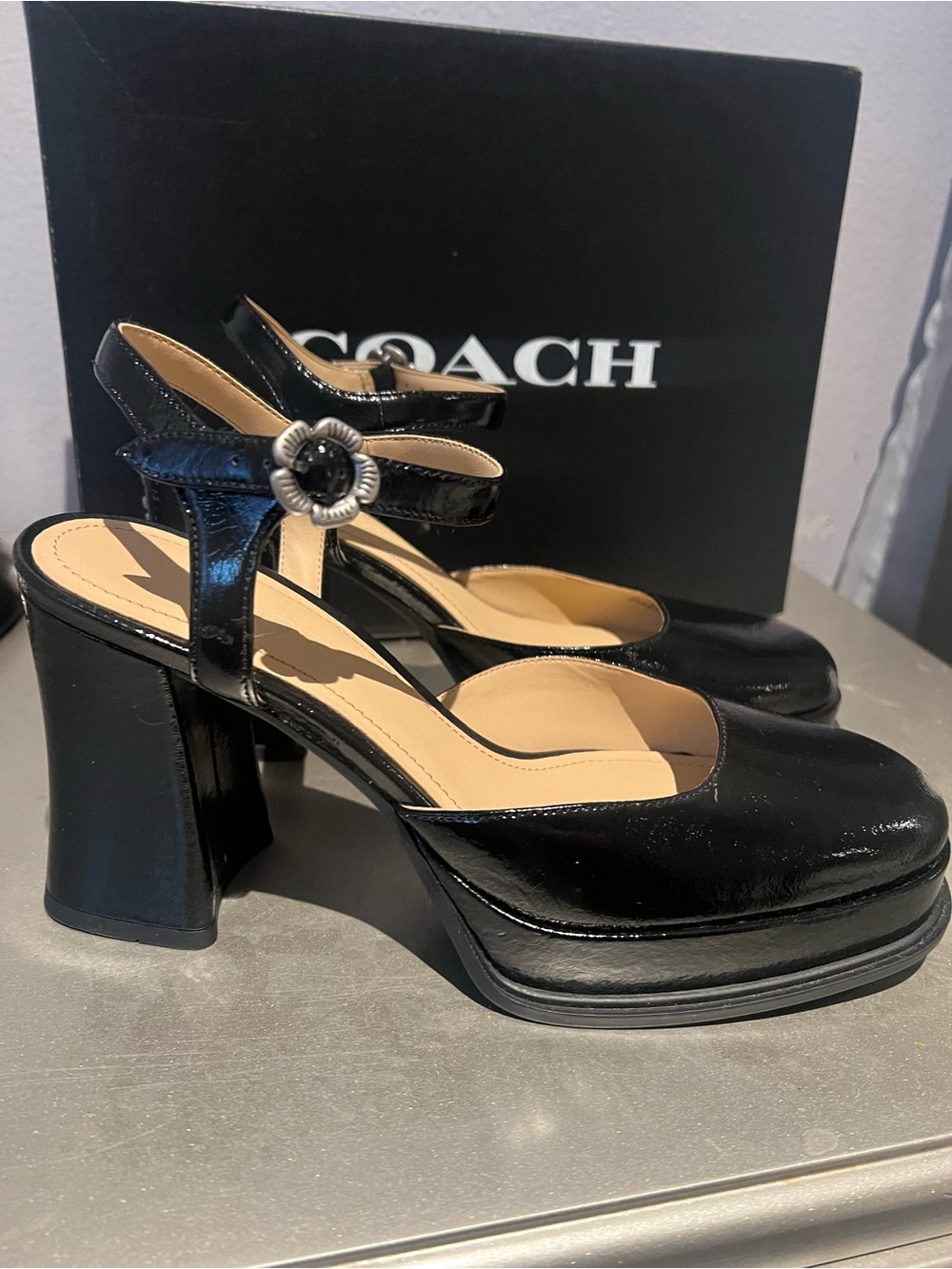 Coach tea rose pump Platform Mary Jane Heels with Floral Buckle
